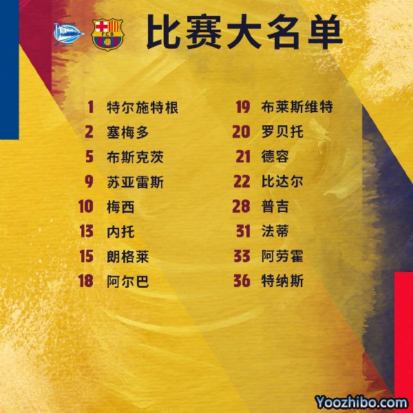 <a href=/zuqiuzq/barcelona/ target=_blank class=infotextkey>巴萨</a>收官战vs阿拉维斯大名单