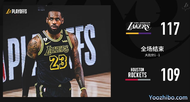 <a href=/lanqiuzq/lakers/ target=_blank class=infotextkey>湖人</a>胜<a href=/lanqiuzq/rockets/ target=_blank class=infotextkey>火箭</a>大比分1-1扳平！