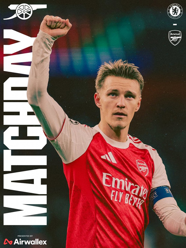 枪手官方预热切尔西大战：队长厄德高单海报压阵